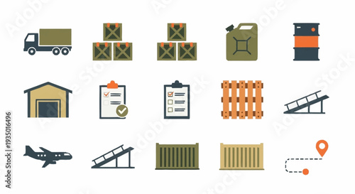 Logistics and Transportation Icons Set for Industrial Use.