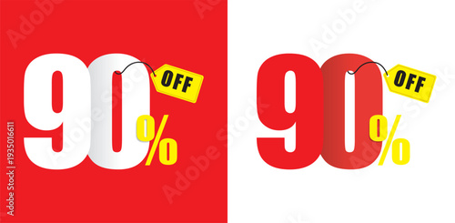 Ninety percent off sale tag red white backgrounds 90 percent off discount percentage