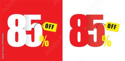Eighty five percent off sale tag red white background 85 percent off discount percentage