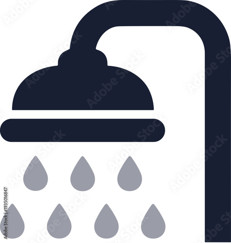Flat Minimalist Style Water Droplets Shower Head Bathroom Icon Design