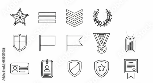 Collection of Simple Line Icons Representing Awards and Badges.
