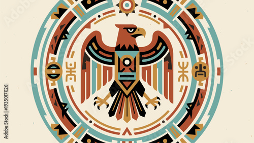 Native American Eagle Symbol Circular Emblem Art - Tribal Design Graphic