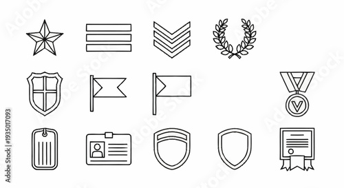 Line icons representing awards, achievements, and recognition symbols.