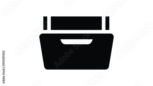 Vegetable storage crisper icon. Black silhouette of a refrigerator drawer compartment designed for keeping vegetables and fresh produce crisp and organized.