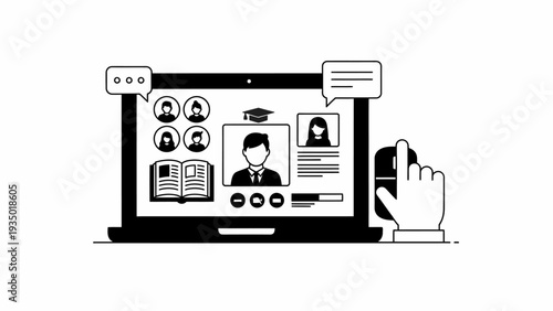 Online Education and E-Learning Concept Illustration on Laptop Screen.