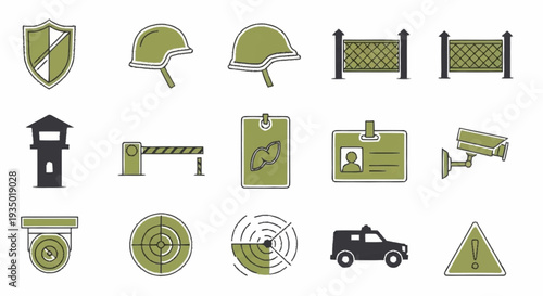 Collection of Security and Safety Icons in Green and Black.