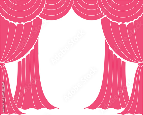 Pink Stage Curtains with Scalloped Valance on White Background
