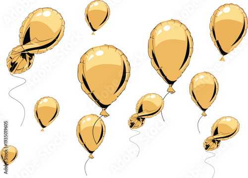 Set of Floating Golden Foil Balloons in Comic Pop Art Style