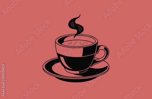 Minimalist Hand Drawn Coffee Cup with Steam on Terracotta Background