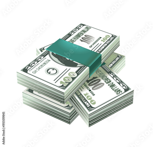 Hundred dollar money isolated on white background, hundred dollar note, American dollar cash vector illustration.