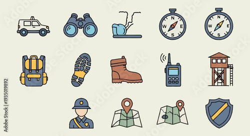 Collection of icons representing outdoor adventure and exploration.