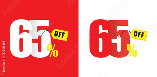 Sixty five percent off sale tag 65 percent off discount offer