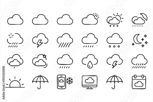 Climate and atmospheric condition line icons for UI and mobile design
