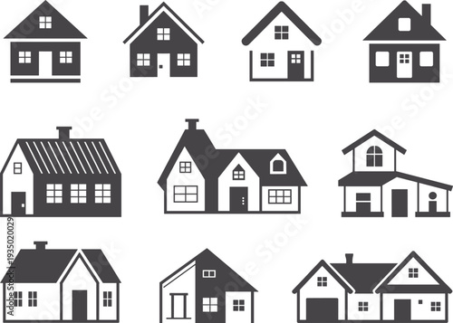 House icons collection residential home buildings vector set isolated on white background real estate property architecture symbol pack
