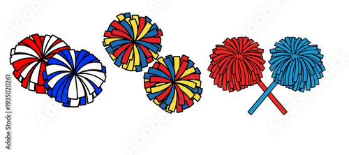 Sports and Spirit: Set of Four Colorful Cheerleading Pom Pom Icons
