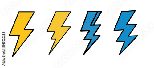 Energy Symbols: Set of Four Colorful Lightning Bolt Icons