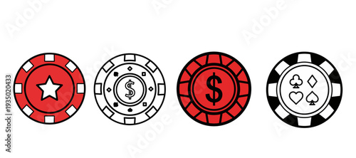 Gambling and Finance: Set of Four Colorful Casino Poker Chip Icons