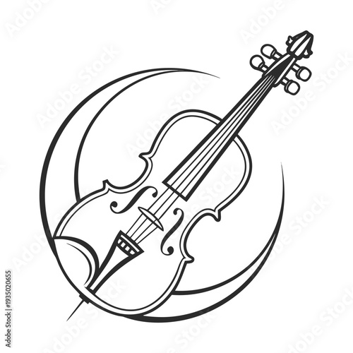 Elegant Cello and Violin Line Art Logo with Minimalist Circular Frame