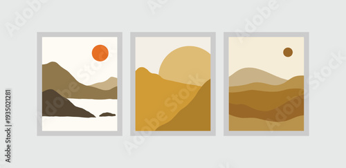 Nature scenery concept, autumn season concept of wall art mountain shape design with flat style vector illustration.