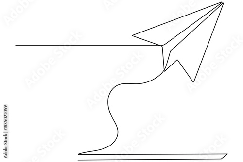 Minimal paper plane single line illustration on white background