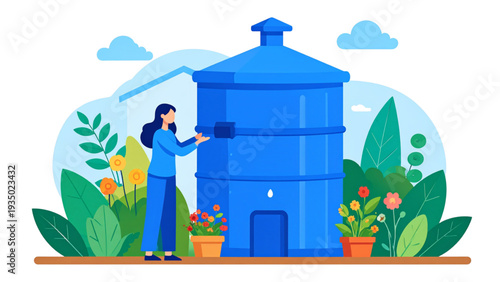 Colourful water tank on house roof