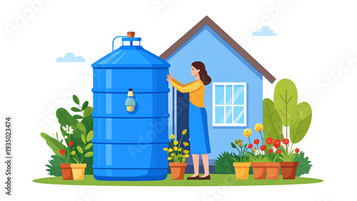 Colourful water tank on house roof