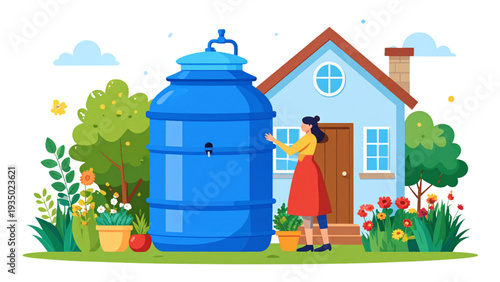 Colourful water tank on house roof