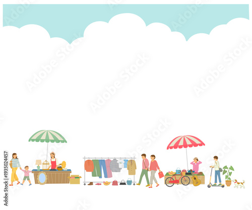 フリーマーケットを楽しむ人々