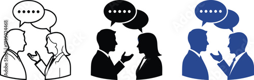 Business people talking to each other with speech bubbles in different colors and styles