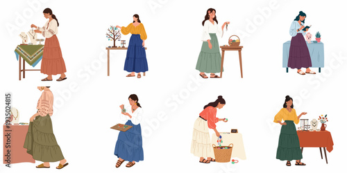 Women artisans crafting, displaying, and selling handmade bohemian jewelry and accessories at a local market stall, showcasing creative small businesses and independent craftwork.