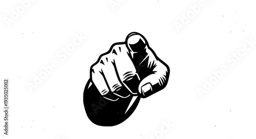 Finger pointing hand with bold outlines and strong shadow effect, indicating direction forward featuring warning,