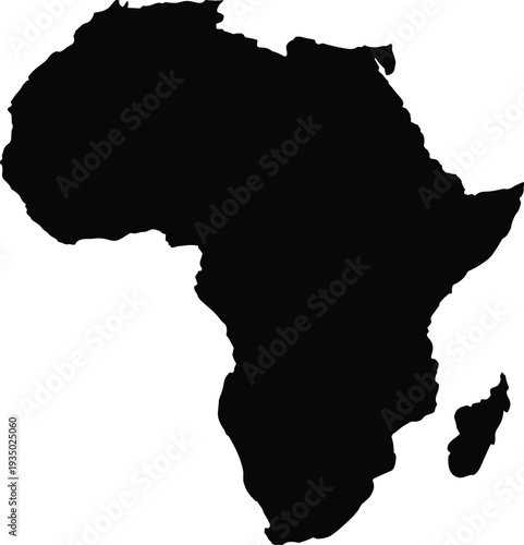 Africa continent map silhouette vector illustration with detailed outline of African continent including Madagascar isolated on dark background for geography design