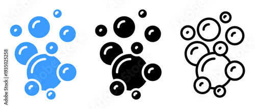Soap bubbles icon set in filled and outline styles. Cleaning foam circles symbol for washing, hygiene, detergent, laundry and fresh soap bubbles concept vector.