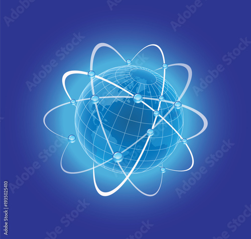 Futuristic Blue Earth Globe with Data Orbits Global Internet and Artificial Intelligence Concept.ai