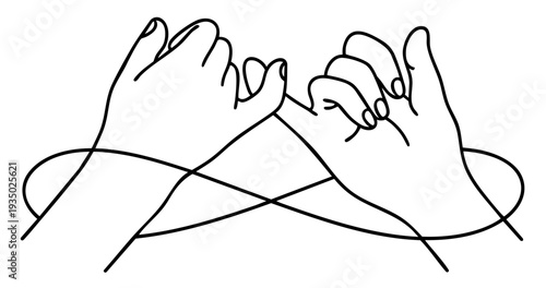 Black  Line Art of Man and Woman Hands Intertwined with Infinity Line, Couple Hands Bound by Continuous Loop Symbol