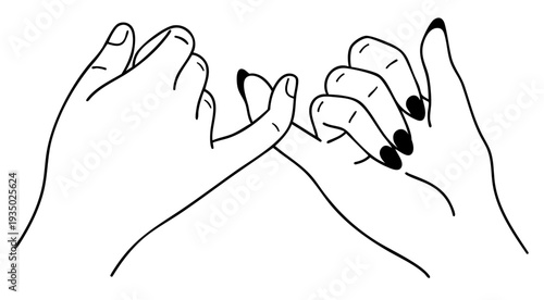 Black  Line Art of Man and Woman Pinky Finger Hold Gesture, Couple Hands Making Pinky Promise Symbol