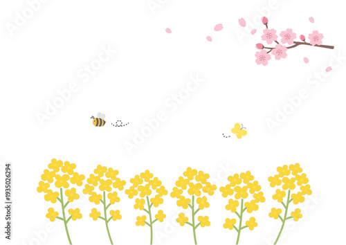 春の背景イラスト　春のお花のイラスト　詰め合わせ　春素材　春のバナー　 ロゴ　桜
