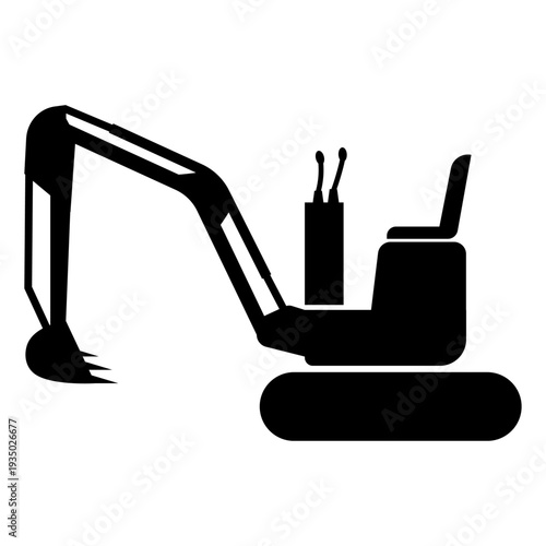 ミニショベルカーのシルエットイラスト素材