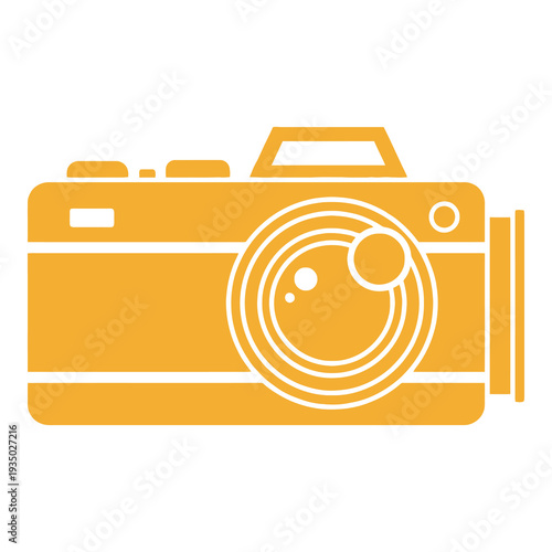 Yellow camera icon with white outline on plain white background icon
