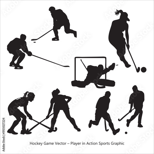 Hockey Game Vector – Player in Action, Ice Hockey Sports Illustration & Athletic Silhouette