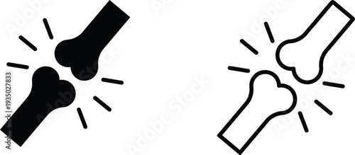 Collision of bones icon set with bold lines and simple shapes