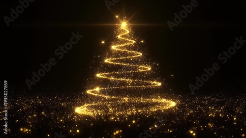 Golden Christmas Tree Sparkle Animation - Festive Glittering Holiday Background
