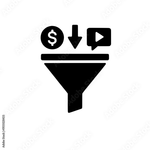 Icon depicting monetization and content distribution through a funnel