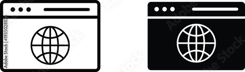 Web browser window with globe icon on white and dark background