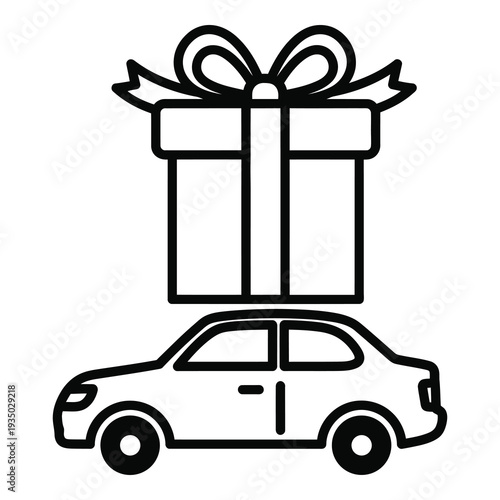 Car with a gift box on top  vehicle and present icon