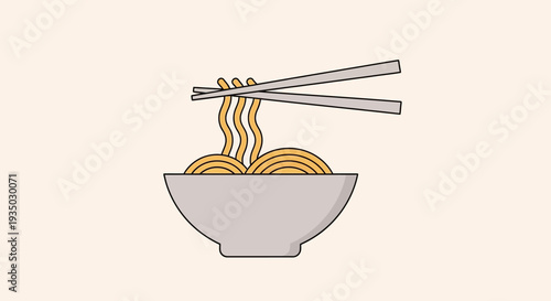 Noodles with Chopsticks in Bowl - Minimalist Illustration