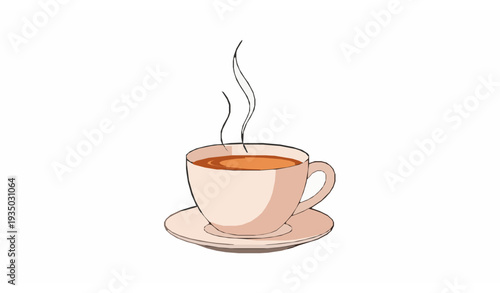 Hot Tea Cup with Rising Steam Cozy Beverage Vector Illustration