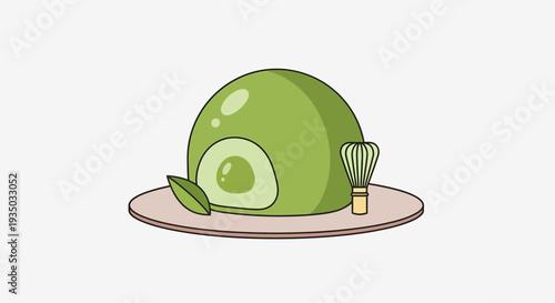 Matcha Mochi Dessert with Whisk on Plate