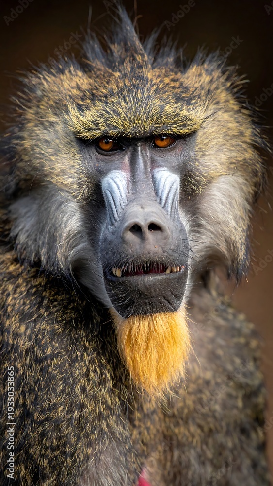 Fototapeta premium A close-up portrait of a primate with distinctive facial markings