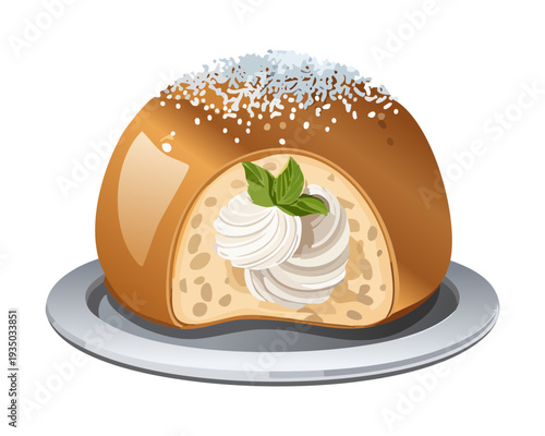 Sweet tart with lavender cream and blackberry topping for artisanal bakery shop dessert display menu item - Vector Illustration